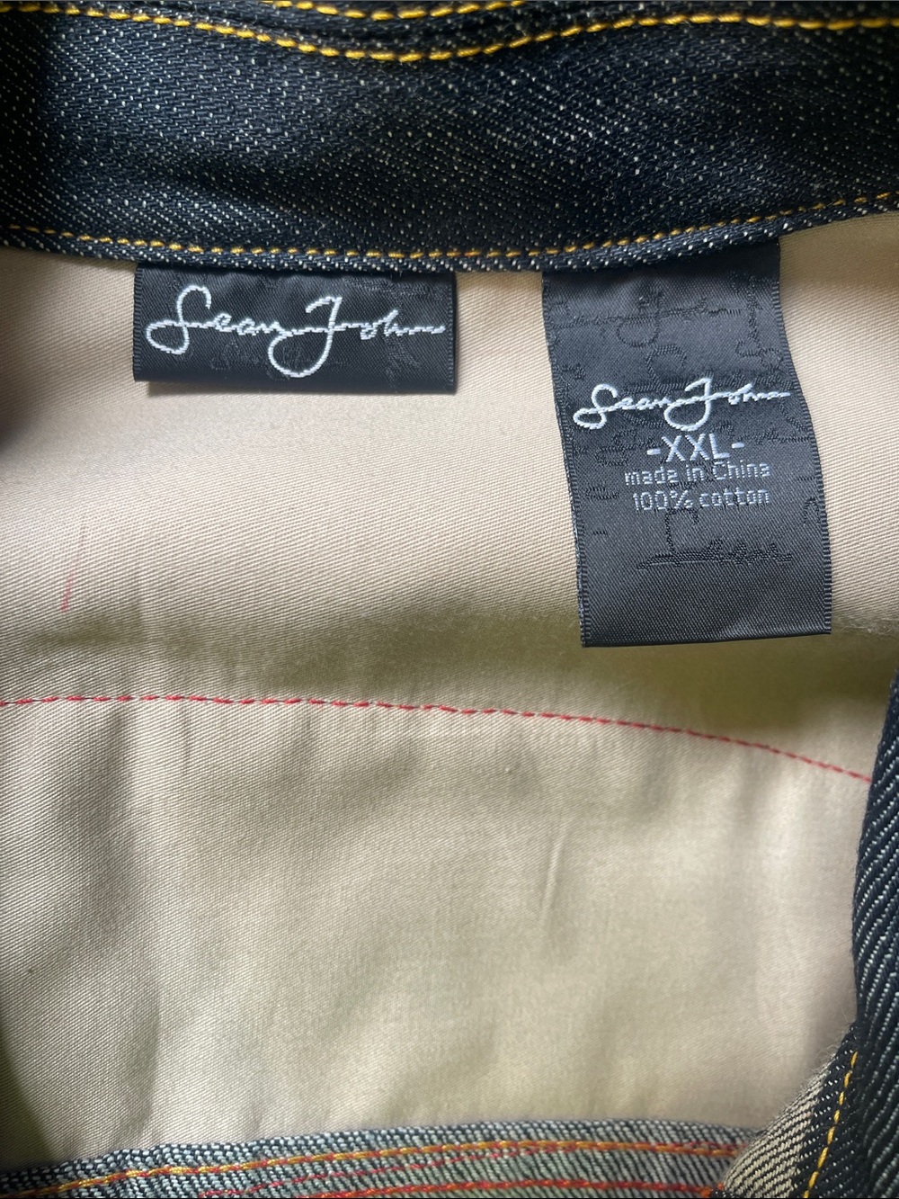 Sean John Dark Indigo Denim Jacket with Tan Interior